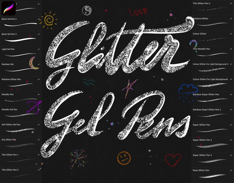 Glitter Gel Pen for Procreate Etsy