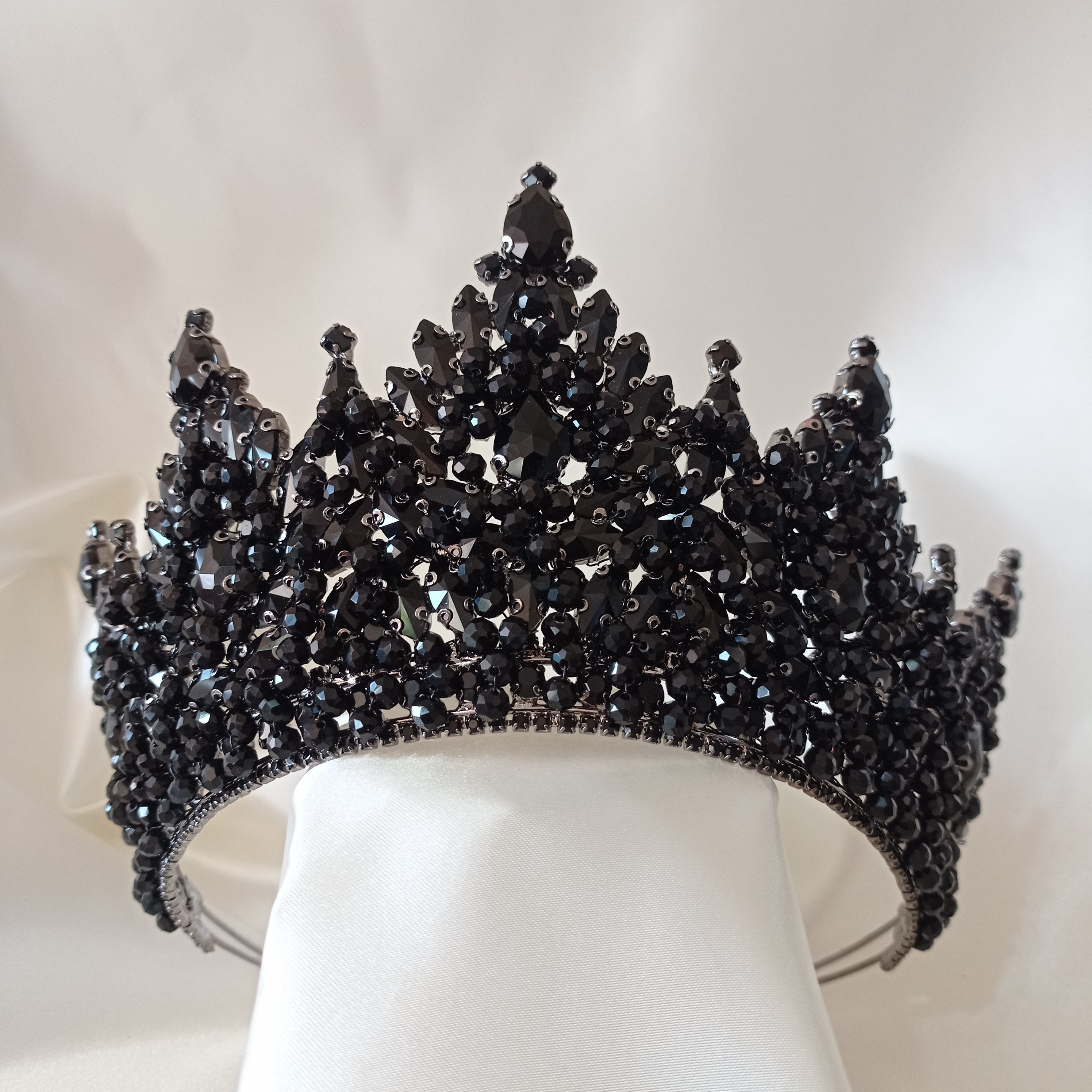 Black Crown, Bridal Crown, High Crystal Tiara, Royal Crown 