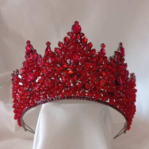 Red Crown Bridal Crown High Crystal Tiara Royal Crown Etsy