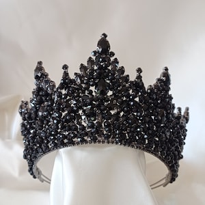 Black Crown, Bridal Crown, High Crystal Tiara, Royal Crown, Wedding Tiaras, Party Crown, Bridal Tiara