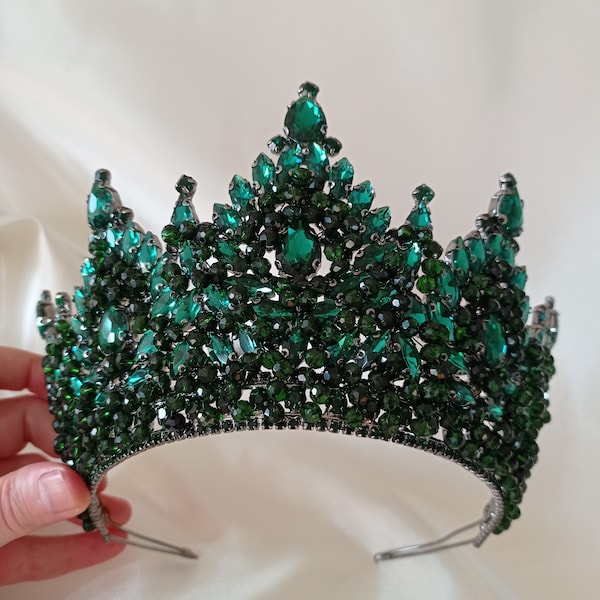 Wedding Tiaras, Green Crown, Bridal Crown, High Crystal Tiara, Royal Crown, Party Crown,