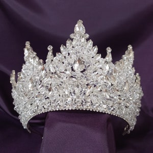 Silver Crown, Bridal Crown, High Crystal Tiara, Royal Crown, Wedding Tiaras, Party Crown, Bridal Tiara