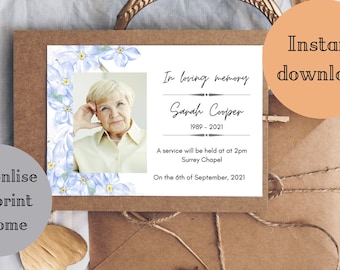 Funeral/Memorial service invitation, editable template