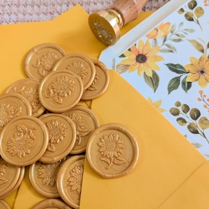 Ensemble enveloppe de mariage jaune - jaune tournesol, thème tournesol automne/automne, sceau de cire tournesol doré assorti, doublure d'enveloppe tournesol,
