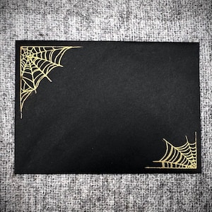 Halloween envelope - cobwebs embossed with a mirror gold finish, spooky season, halloween party invitations, Spooky envelopes, gothic design