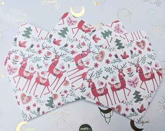 Christmas Reindeer Gift card envelope - red reindeer, hearts, flowers and Christmas trees