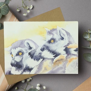Lemur Karte, original Aquarell, Grußkarte Tier, Lemur Karte, Grußkarte blanko, Tierkunst, Lemur Karte, Lemur Karte