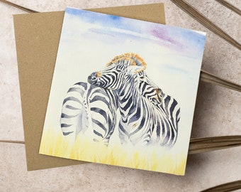 Carte zèbre et enveloppe - art animalier, portrait aquarelle, cadeau zèbre, carte de voeux, art zèbre, carte animal