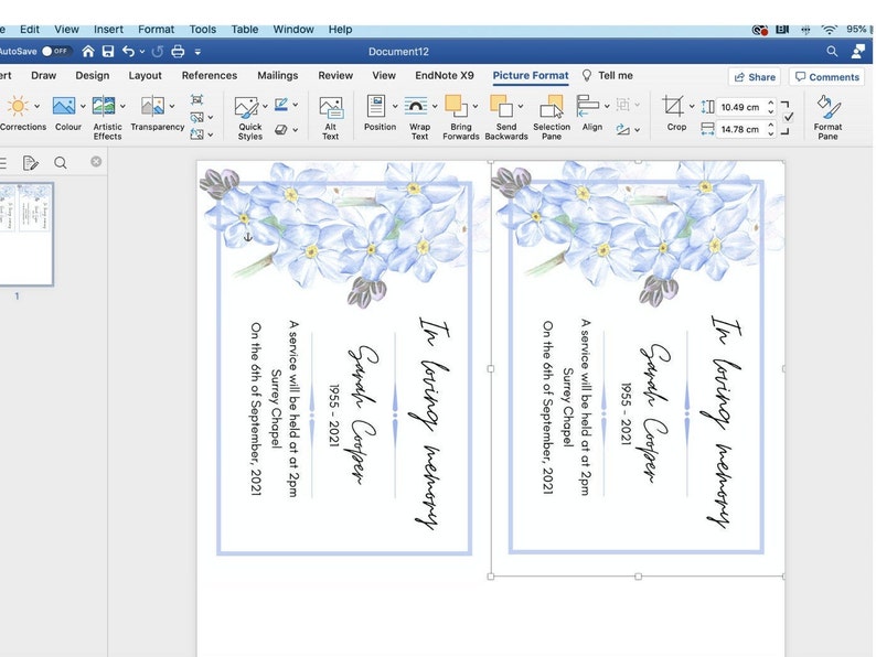 Funeral/memorial Service Invitation Editable Template Etsy