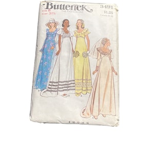 Butterick Wedding Dress Bridal Gown Sewing Pattern #3491 Size 8 Uncut 1970's