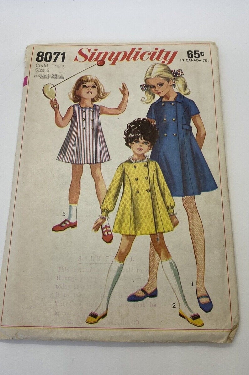 Simplicity 8071 Sewing Pattern Girls Dress Size 6 Brest 25 Uncut