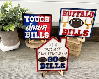 Buffalo football mini signs, go Bills, tier tray decor, man cave, touchdown, thank you, Bills football