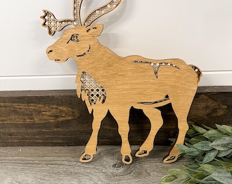 Rattan wood deer, cabin decor, boys room decor, hunter decor