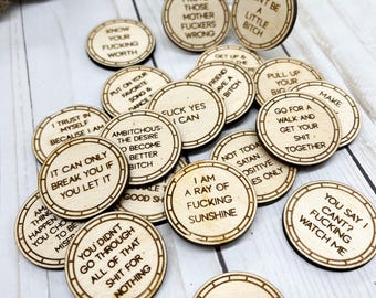 Badass affirmation tokens, set of 20, adult humor, self care, gift idea, daily affirmations