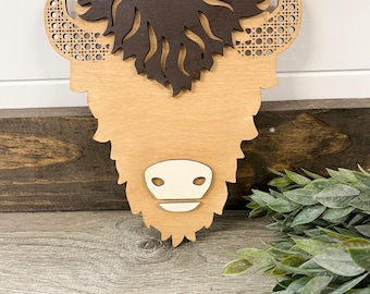 Rattan wood buffalo , cabin decor, boys room decor, hunter decor