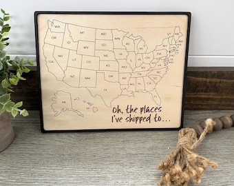Business owner shipping tracker map - color in the states