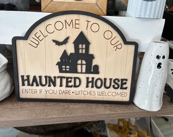 Haunted house sign, Halloween decor, fall decor, home decor