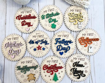 Baby First holiday photo props, my first, mini signs, my first Christmas, my first Easter, my first Halloween