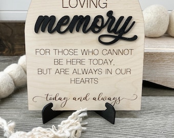 In loving memory sign, memorial table, wedding ceremony reception, table top sign