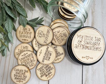 Sweary affirmation wood tokens, swear words, 25 tokens, gag gift, gift idea, daily affirmations