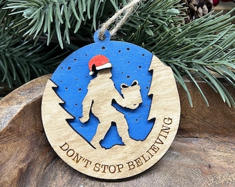 Bigfoot wood ornament, believe, Sasquatch ornament