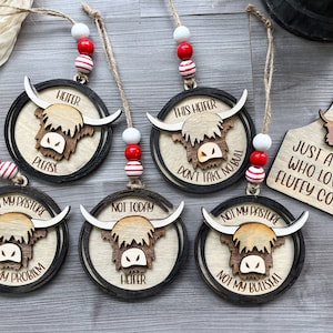 Highland cow car charm, cow ornament, fluffy cows, farmhouse decor, country life, home decor,