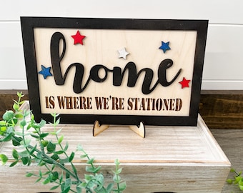 Home is where we are stationed sign, military family, military service, home sign