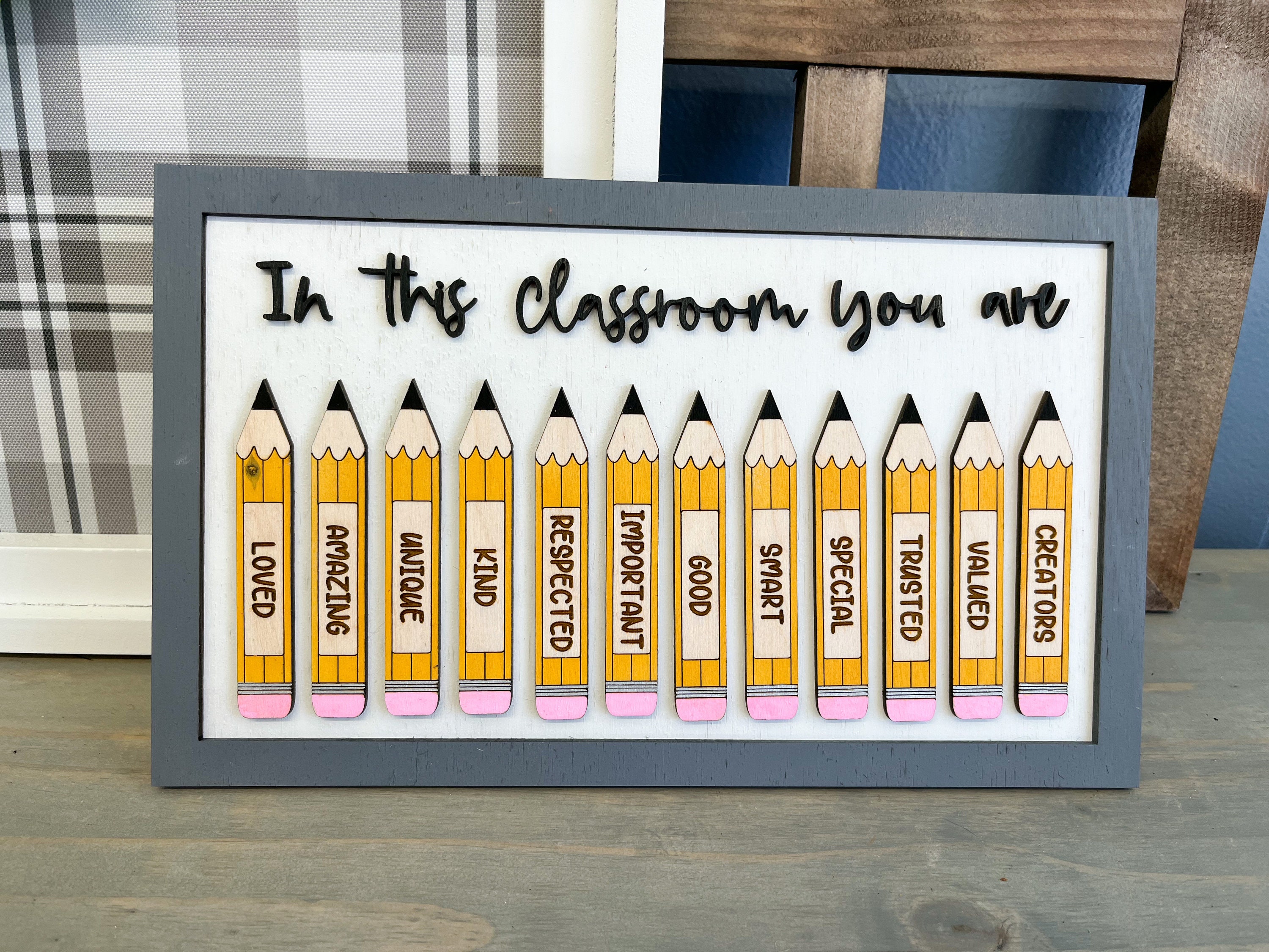 In this classroom sign, teacher gift, teacher appreciation, pencils, home decor, classroom decor, wood decor, wood sign