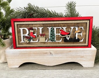 Believe Christmas sign, Christmas decor, Santa in the sky