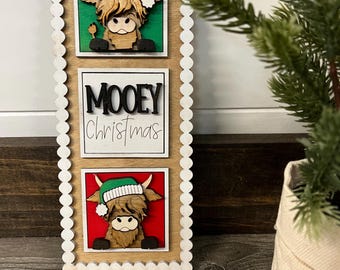 Highland cow ladder, Christmas cow decor, fluffy cows, mooey Christmas, home decor