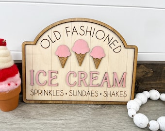 Ice cream sign, old fashioned, sprinkles, sundaes, shakes, business decor, party decor, ice cream cone