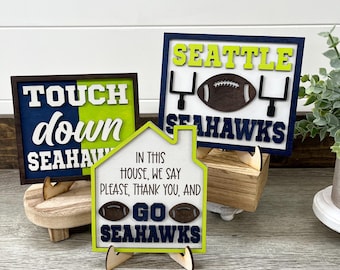 Seattle football mini signs, go Seahawks, tier tray decor, man cave, thank you sign, Seahawks football, Super Bowl Champions