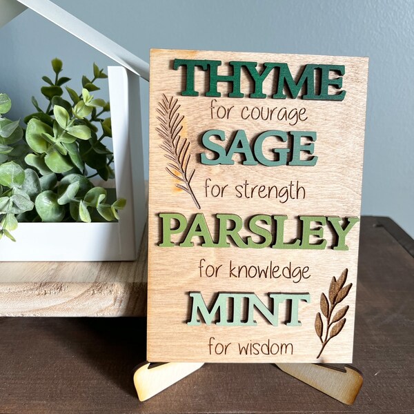 Herbs sign, wood decor, thyme, parsley, mint, sage, home decor, gardener,