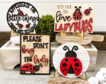 Ladybug wood signs, summer, ladybugs, don’t bug the lady, red and black, tier tray decor