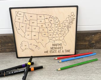 USA travel map, color in the states, travel tracker, adventure tracker, making memories one state at a time