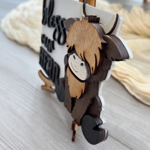 Highland cow mini signs, fluffy cow, tier tray decor, home decor, farmhouse decor, wood decor, mini signs image 5
