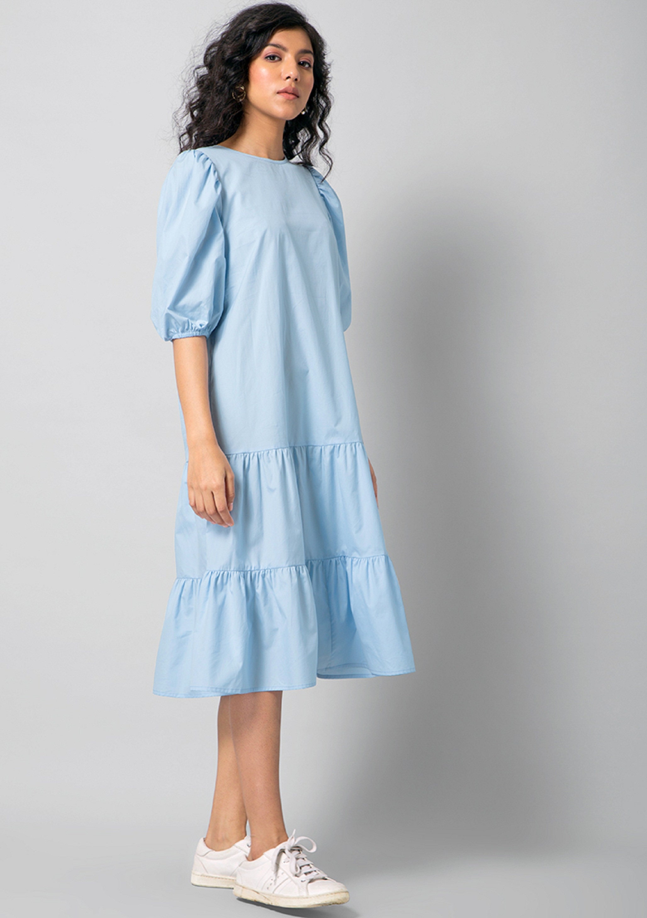 Puff Sleeves Tiered Denim Dress - Next Jeans Philippines