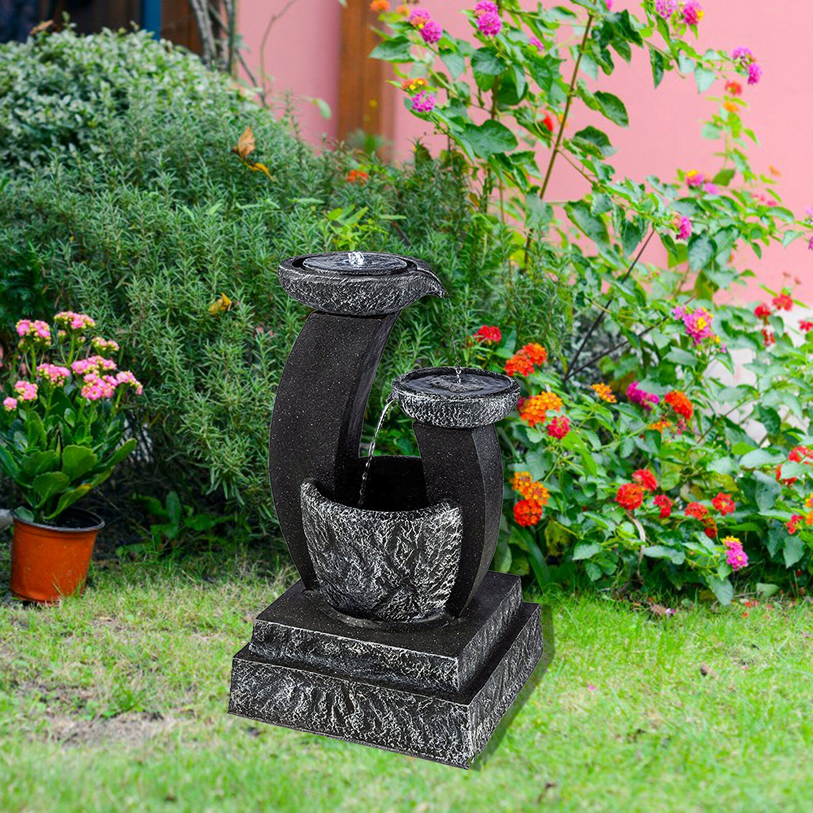 Fuente de jardín con energía solar al aire libre de 3 niveles | Etsy