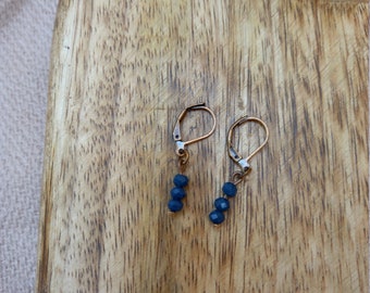 Vintage Copper Lever Back Earrings with Oxford Blue Beads