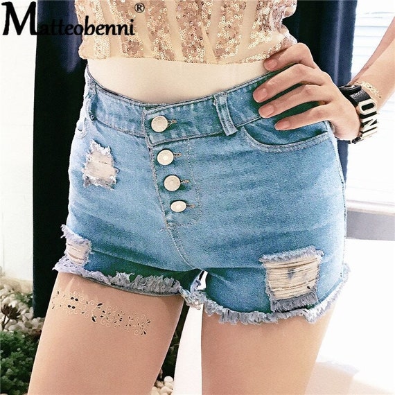 Womens Denim Booty Shorts, Sexy Mini Lace Up Thong Jeans