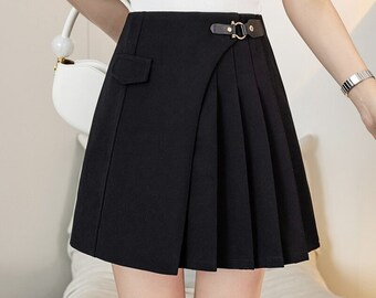 A-line Pleated Mini Skirt 2022 New Spring Summer High Waist Skirt Women Fashion Asymmetrical Black Short Skirts For Woman