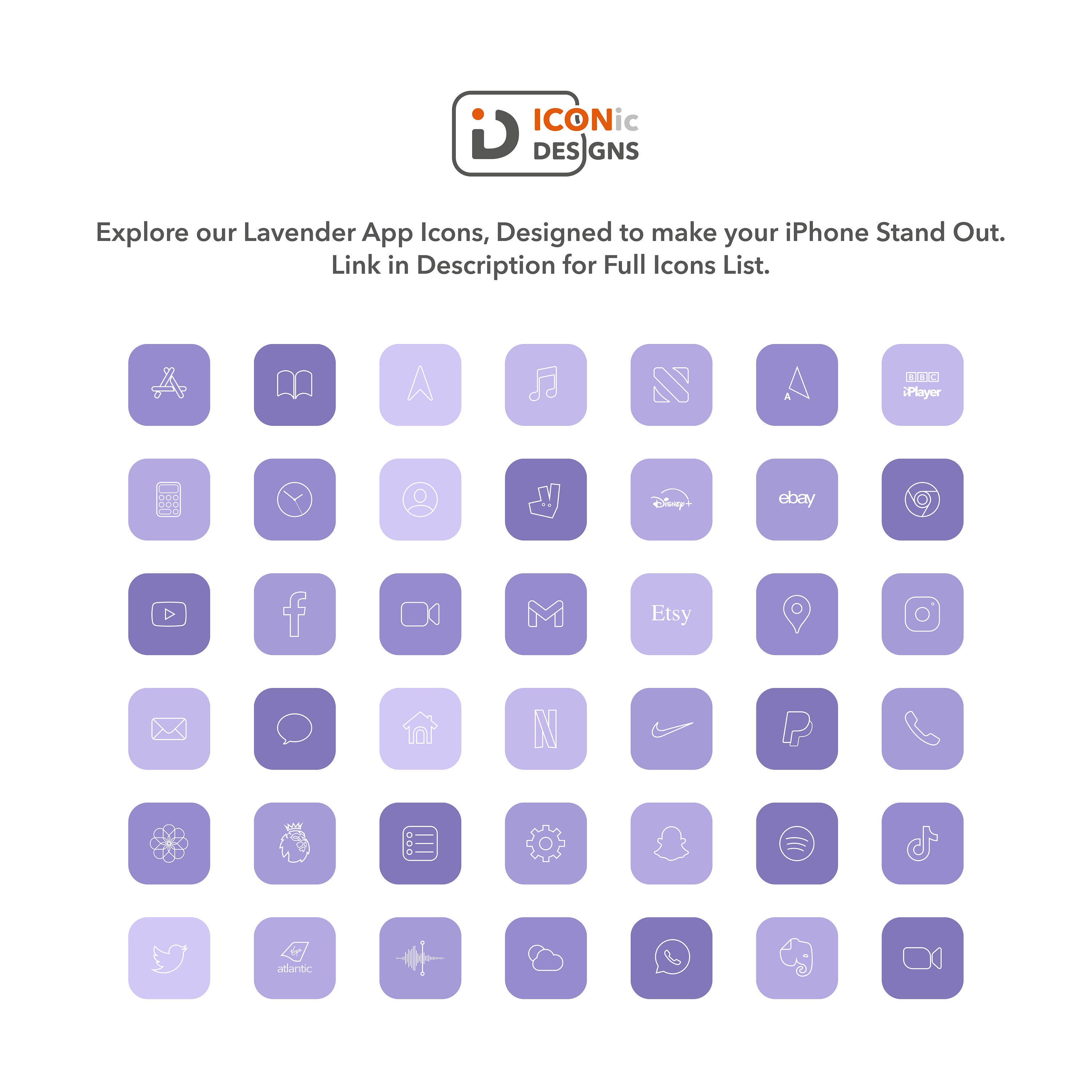 Lavender iOS14 App Icons MultiColour Lavender By ICONic | Etsy