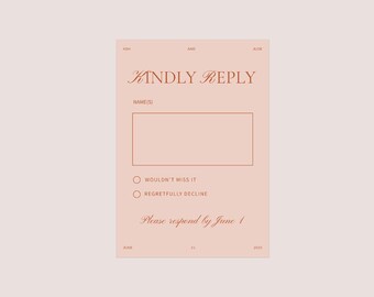 DIY Printable Wedding Invitation RSVP Card Unique English Summer Minimal Elegant Minimal Suite Semi-Custom Customizable Template