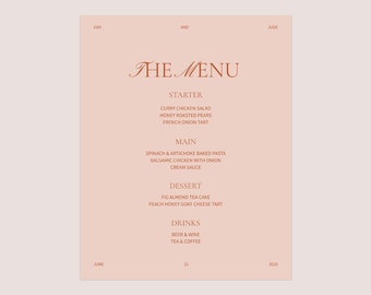 DIY Printable Wedding Menu Unique English Summer Minimal Elegant Suite Semi-Custom Customizable Template