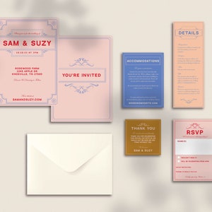 DIY Printable Wedding Invitation Set Unique Ornate Elegant Wes Anderson The Grand Suite Customizable Template