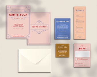 DIY Printable Wedding Invitation Set Unique Ornate Elegant Wes Anderson The Grand Suite Customizable Template