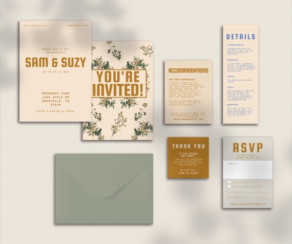 DIY Printable Wedding Invitation Set Unique Minimal Wes - Etsy