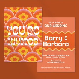 Modern Disco DIY Printable Wedding Invitation Colorful Unique 70s Retro Groovy Suite Customizable Template