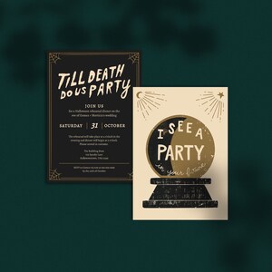 Invitación para cena de ensayo de boda de Halloween, imprimible, DIY, única hasta la muerte, suite de fiesta, plantilla personalizable