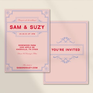 DIY Printable Wedding Invitation Unique Ornate Elegant Wes Anderson The Grand Suite Customizable Template